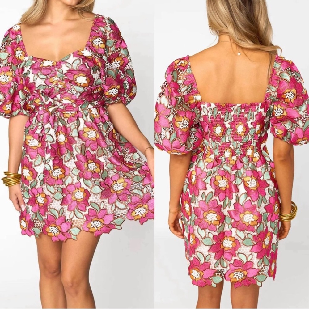 Buddy Love Reyna Floral Puff Sleeve Mini Dress ~ Size XS 🧡🍄